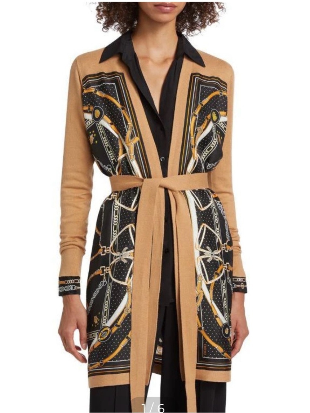 L’AGENCE Beverly Printed Silk Panel Cardigan